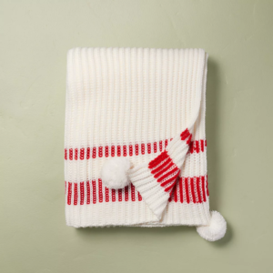 Border Stripe Rib Knit Throw Blanket