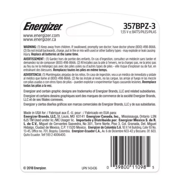 Energizer 3pk 357-303 Batteries