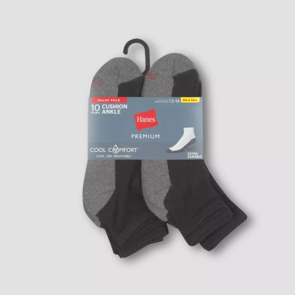 Hanes Premium Mens Cool Comfort Ankle Socks