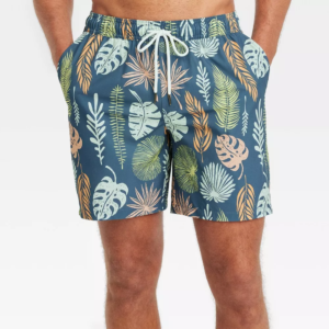 Mens 7 Leaf Print Swim Shorts with Boxer Brief Liner