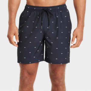 Mens Boat Print Swim Shorts with Boxer Brief Liner