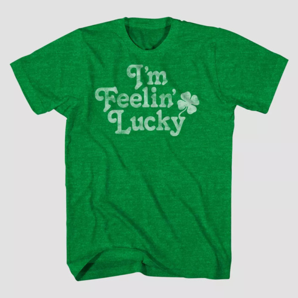 Mens Feelin Lucky Short Sleeve Graphic T-Shirt - Heathered Green