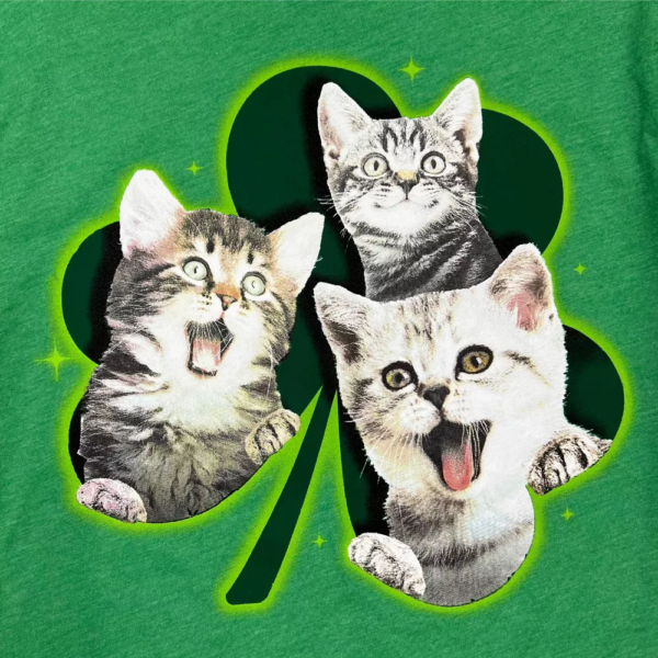 Mens IML Clover Cats Short Sleeve Graphic T-Shirt - Heathered Green