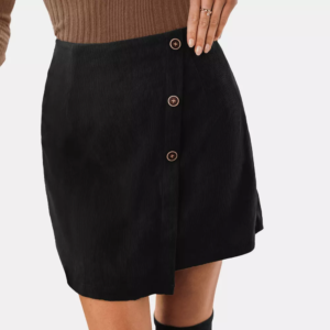Womens Corduroy Button-Front Mini Wrap Skirt - Cupshe