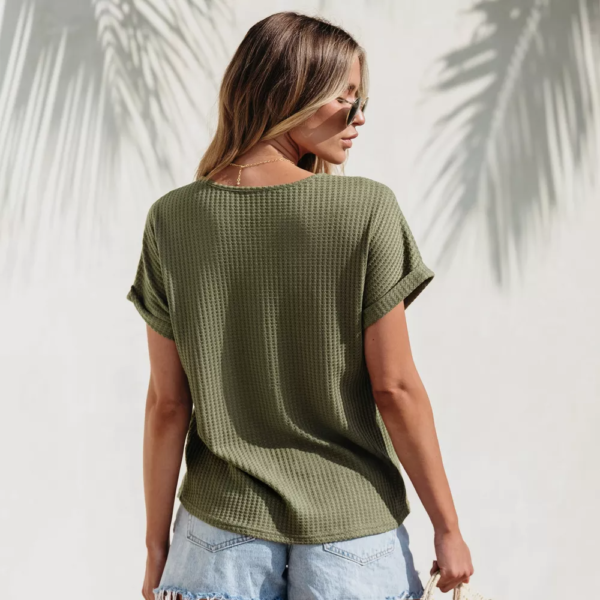 Womens Olive Green Waffle Knit Tee - Cupshe