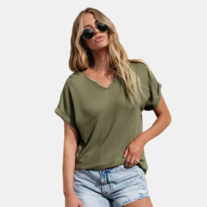 Womens Olive Green Waffle Knit Tee - Cupshe