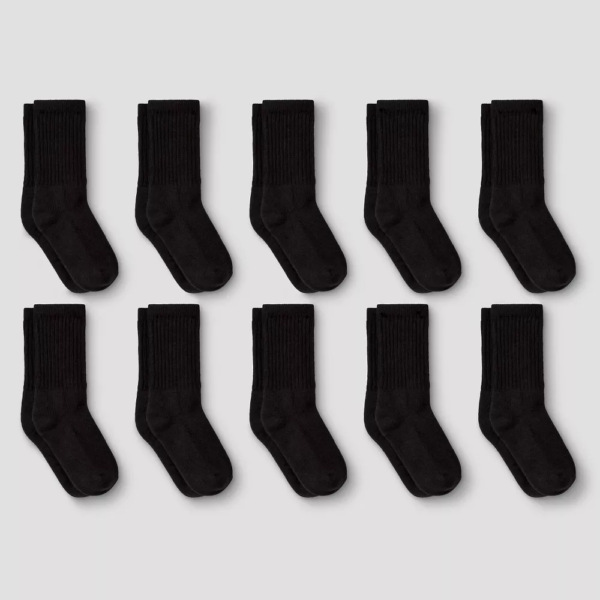 Boys 10pk Athletic Crew Socks - Cat Jack™ Black