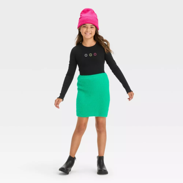 Girls Fuzzy Ribbed Sweater Skirt - art class™