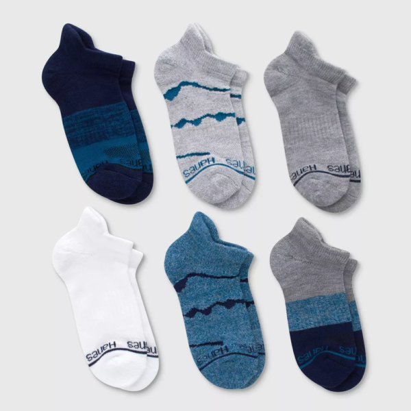 Hanes Boys Originals 6pk Heel Shield Socks Blue