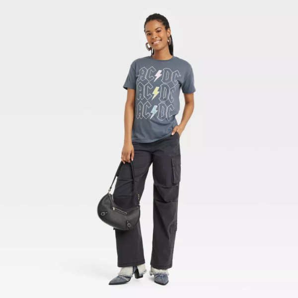 Womens ACDC Short Sleeve Graphic T-Shirt - Gray