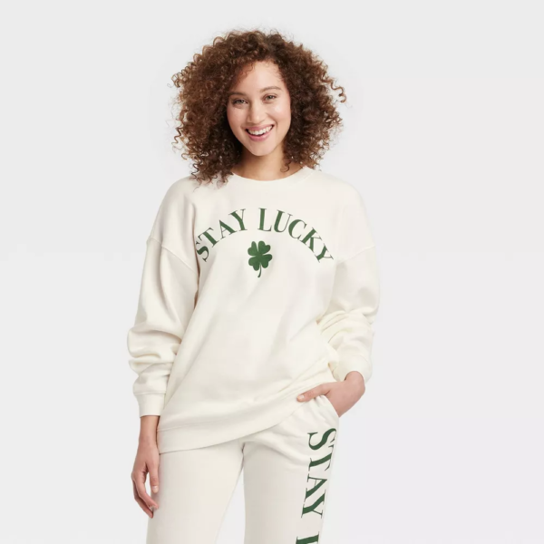 Womens Stay Lucky Graphic Sweatshirt - White